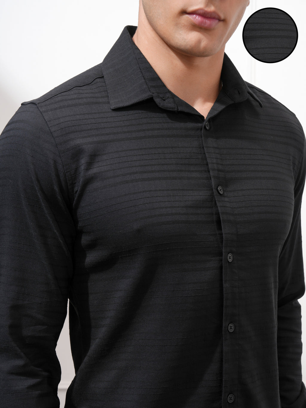 Highlander Men Black Striped Slim Fit Casual Shirt - Black - Image 5