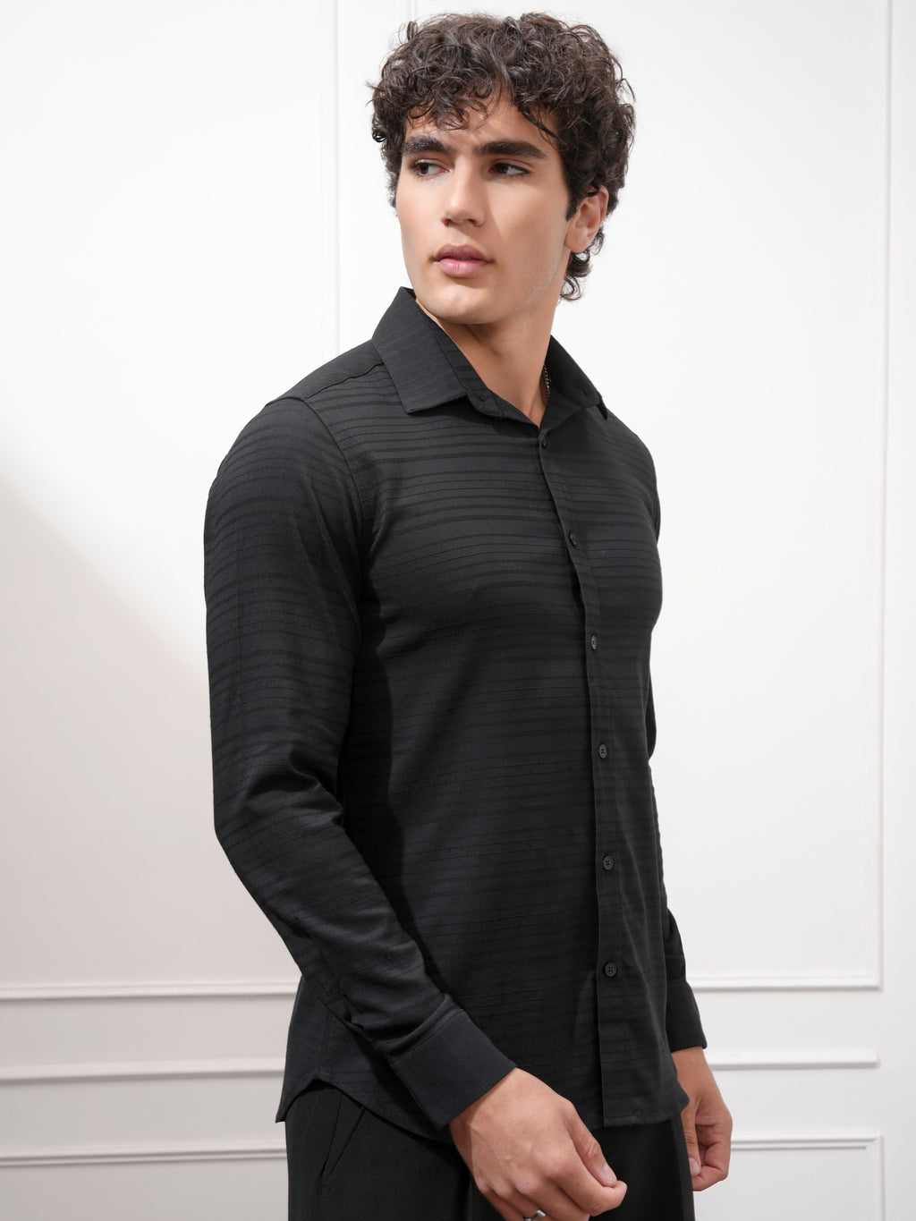 Highlander Men Black Striped Slim Fit Casual Shirt - Black - Image 6