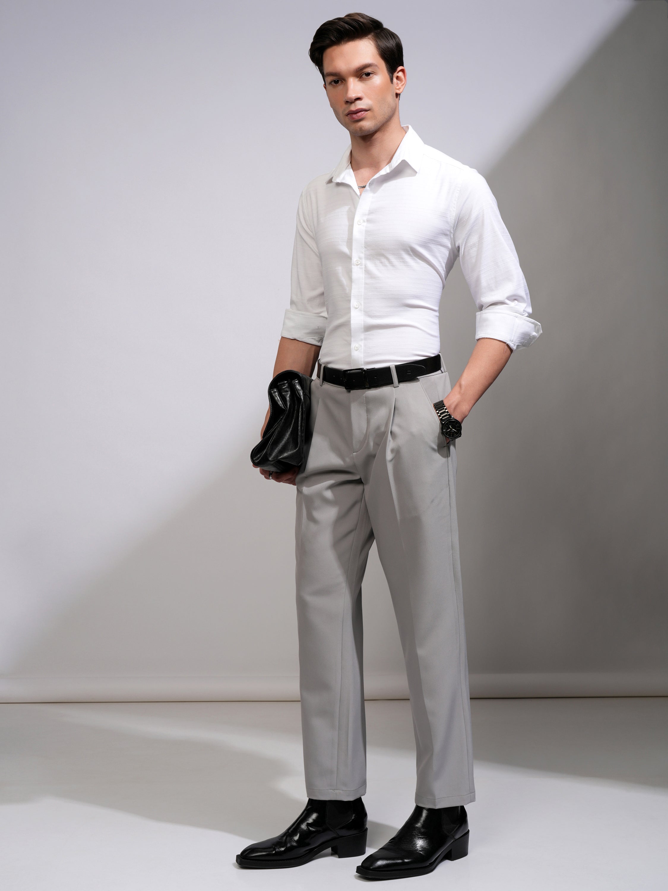 Highlander Men White Striped Slim Fit Casual Shirt - White - Image 2