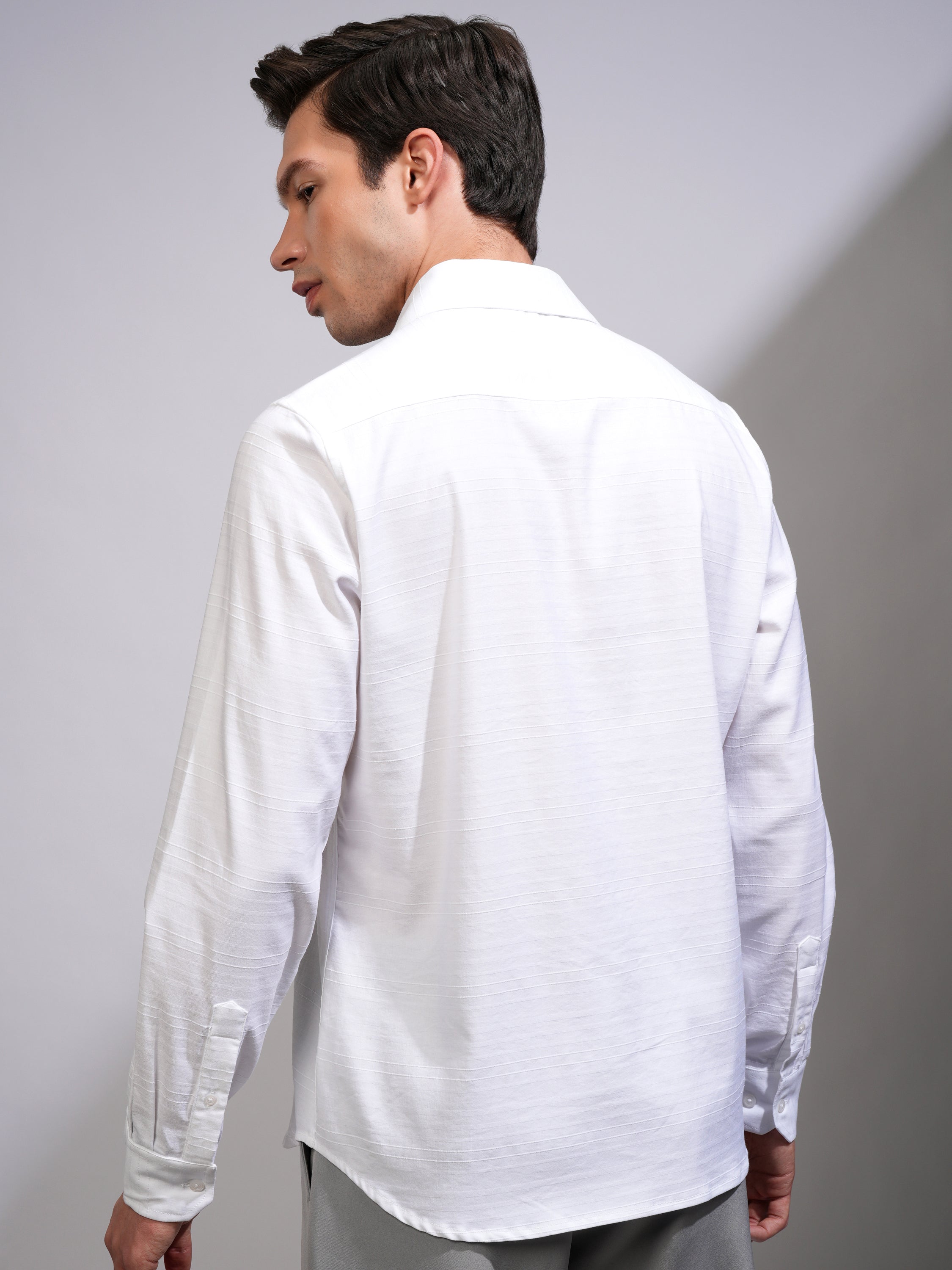 Highlander Men White Striped Slim Fit Casual Shirt - White - Image 3