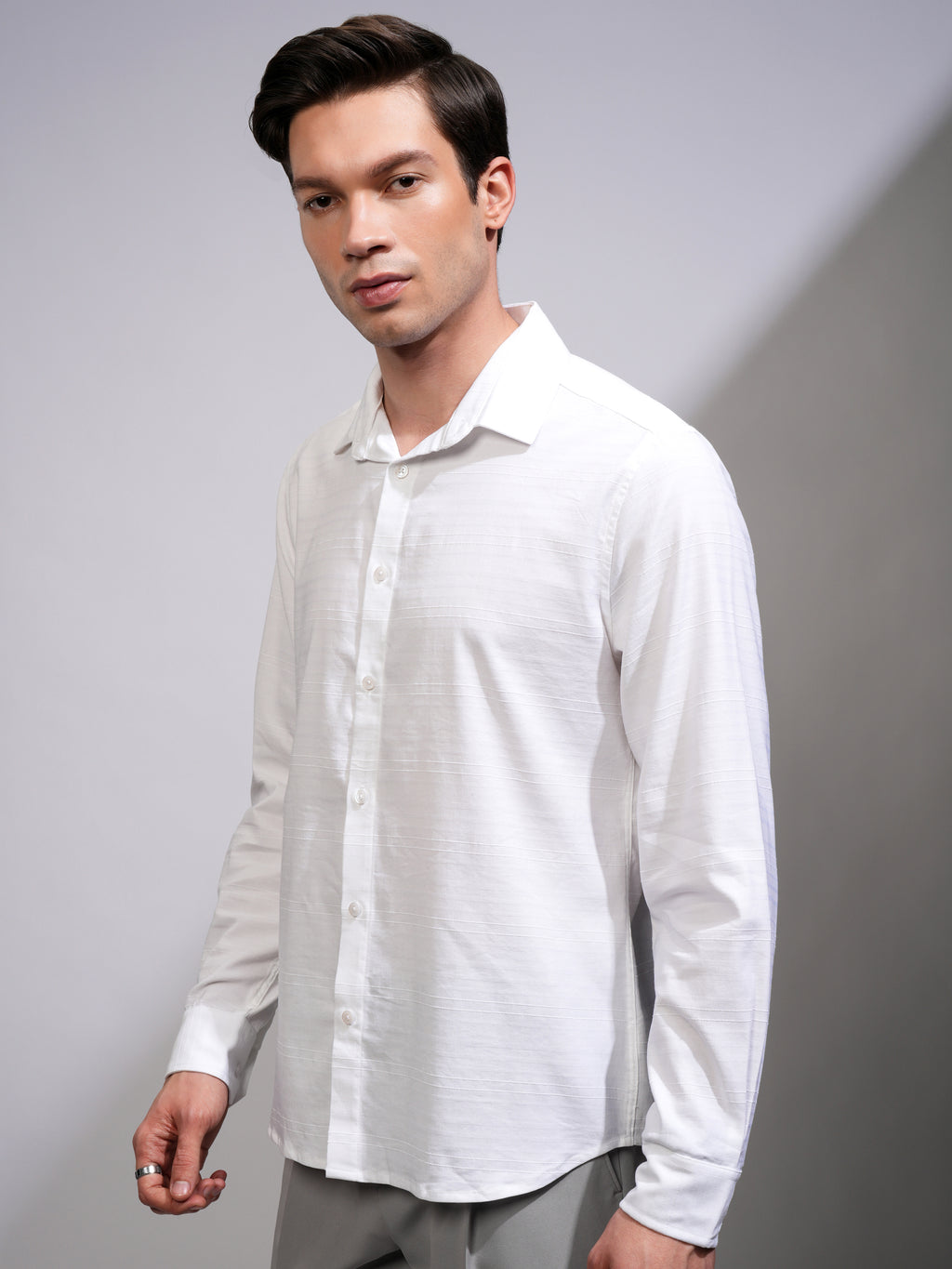 Highlander Men White Striped Slim Fit Casual Shirt - White - Image 4