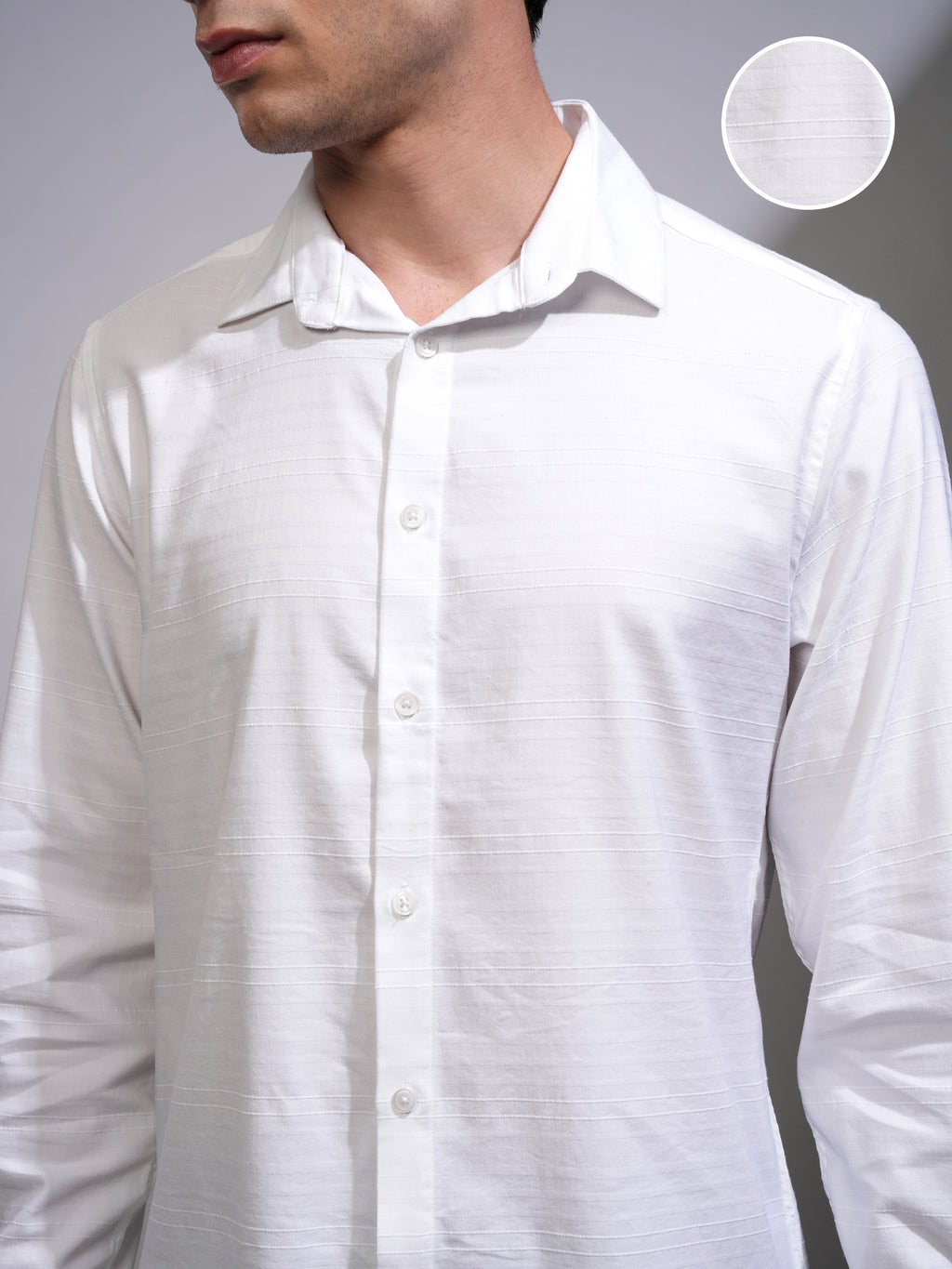 Highlander Men White Striped Slim Fit Casual Shirt - White - Image 5