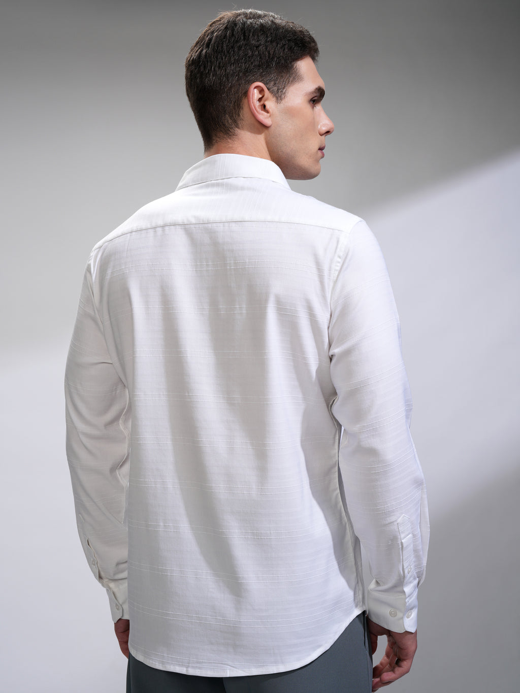 Highlander Men White Self Design Slim Fit Casual Shirt - White - Image 3