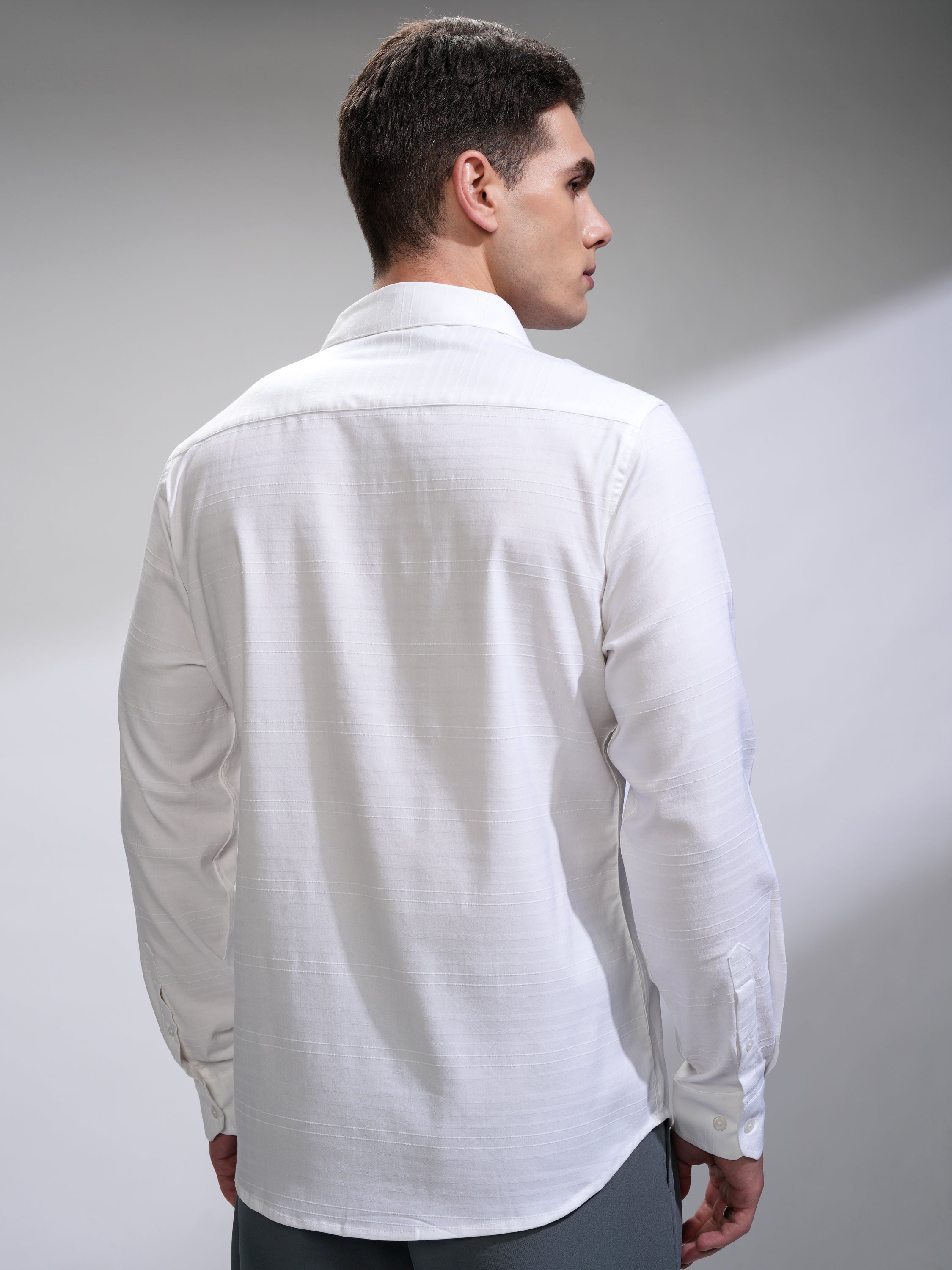 Highlander Men White Self Design Slim Fit Casual Shirt - White - Image 3
