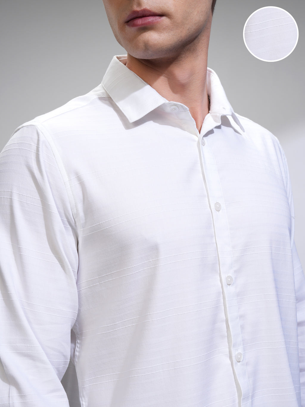 Highlander Men White Self Design Slim Fit Casual Shirt - White - Image 5