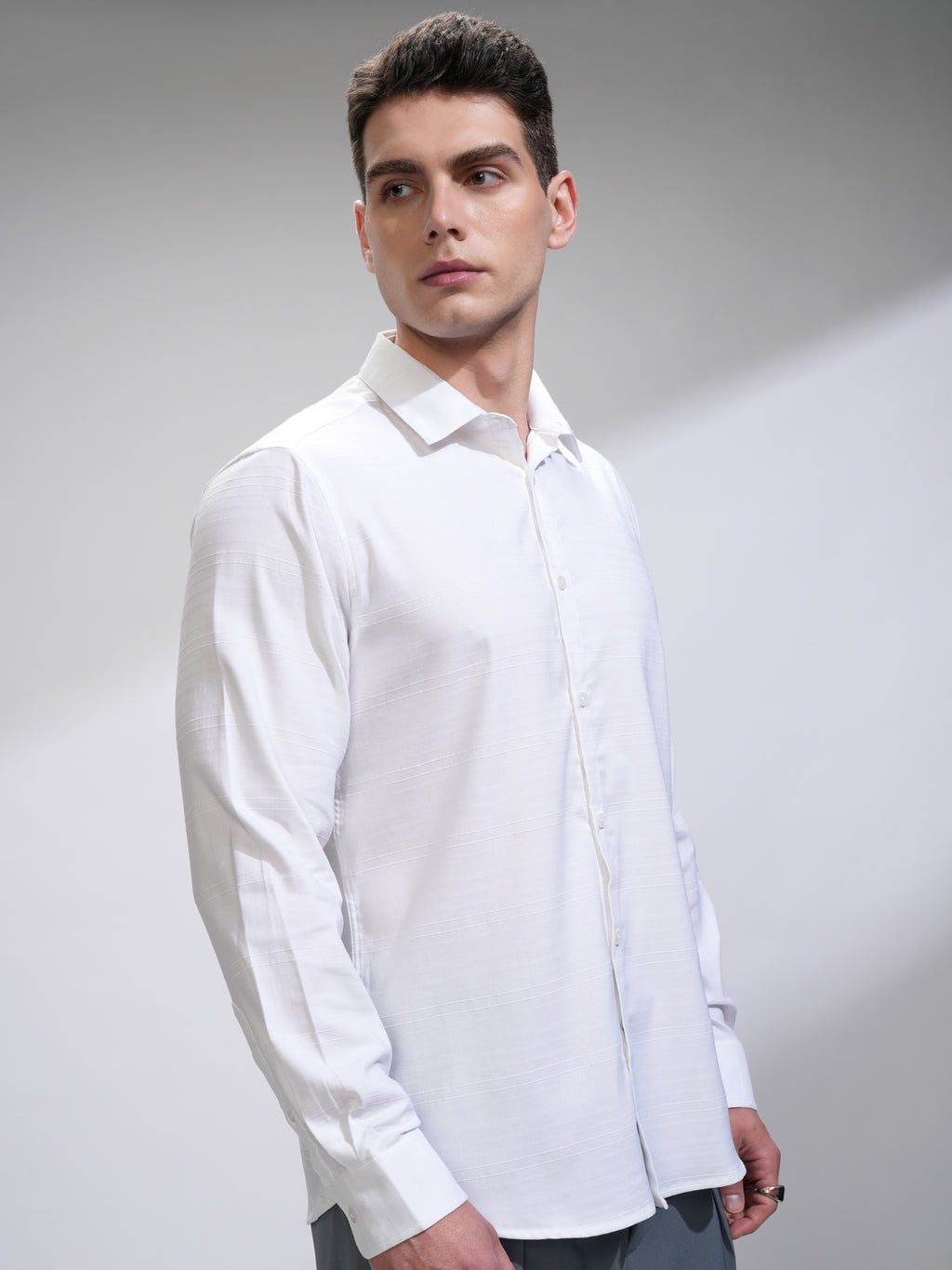 Highlander Men White Self Design Slim Fit Casual Shirt - White - Image 6