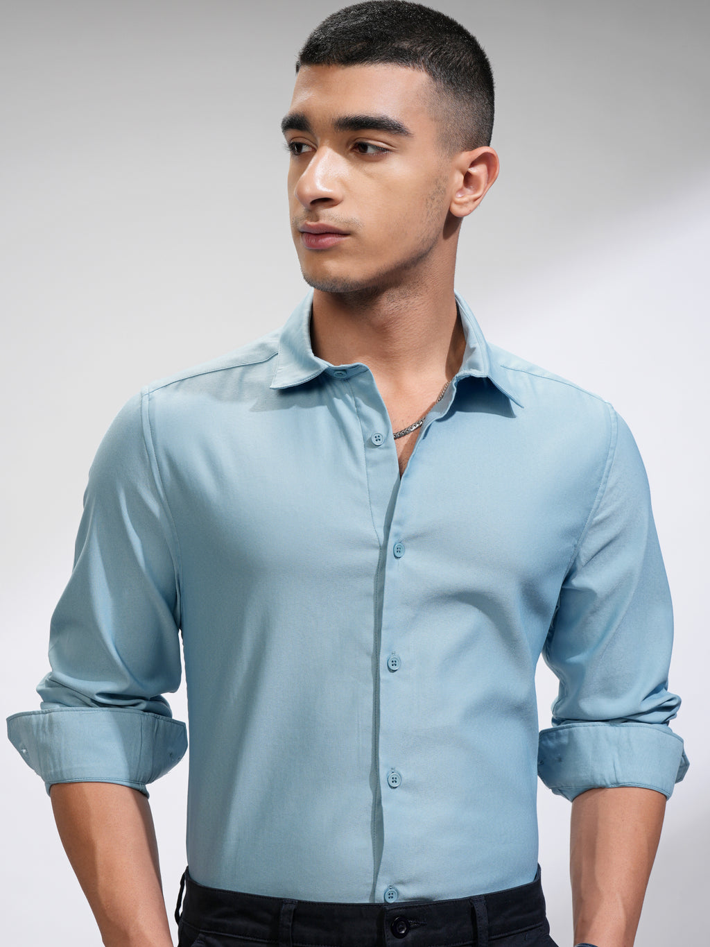 Highlander Men Blue Self Design Slim Fit Casual Shirt - Blue - Image 1