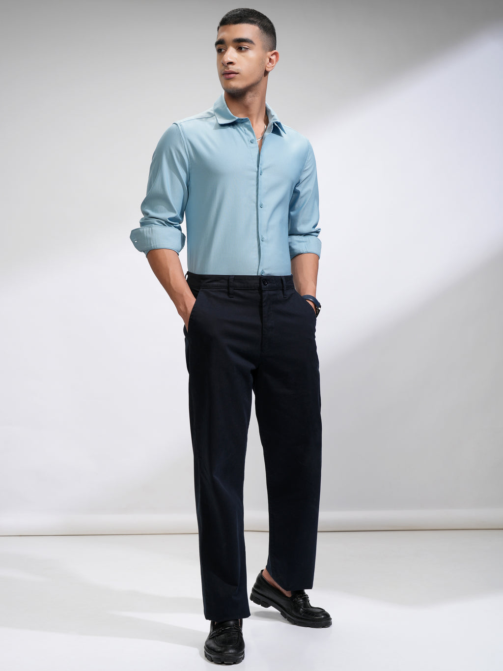 Highlander Men Blue Self Design Slim Fit Casual Shirt - Blue - Image 2