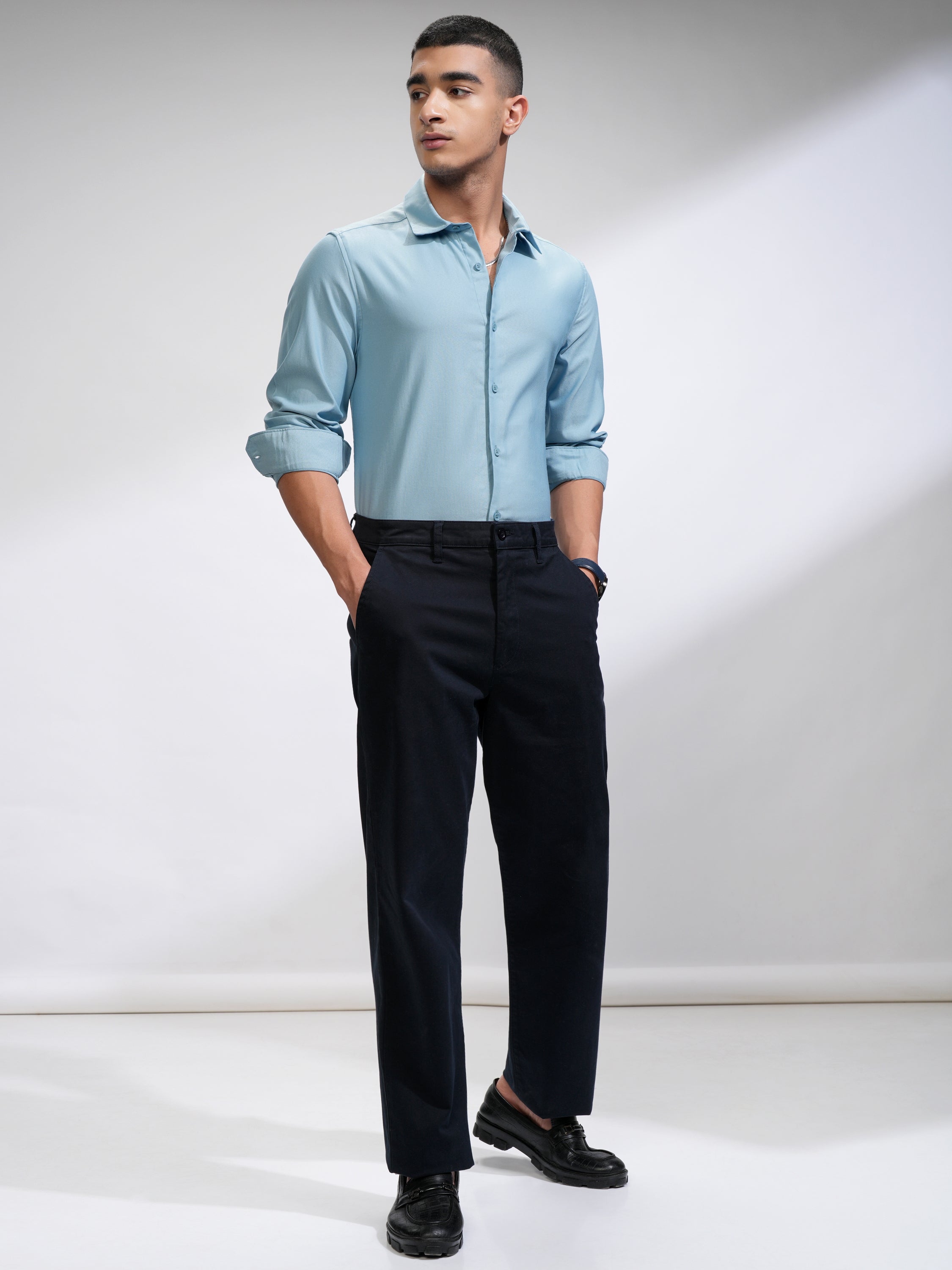 Highlander Men Blue Self Design Slim Fit Casual Shirt - Blue - Image 2