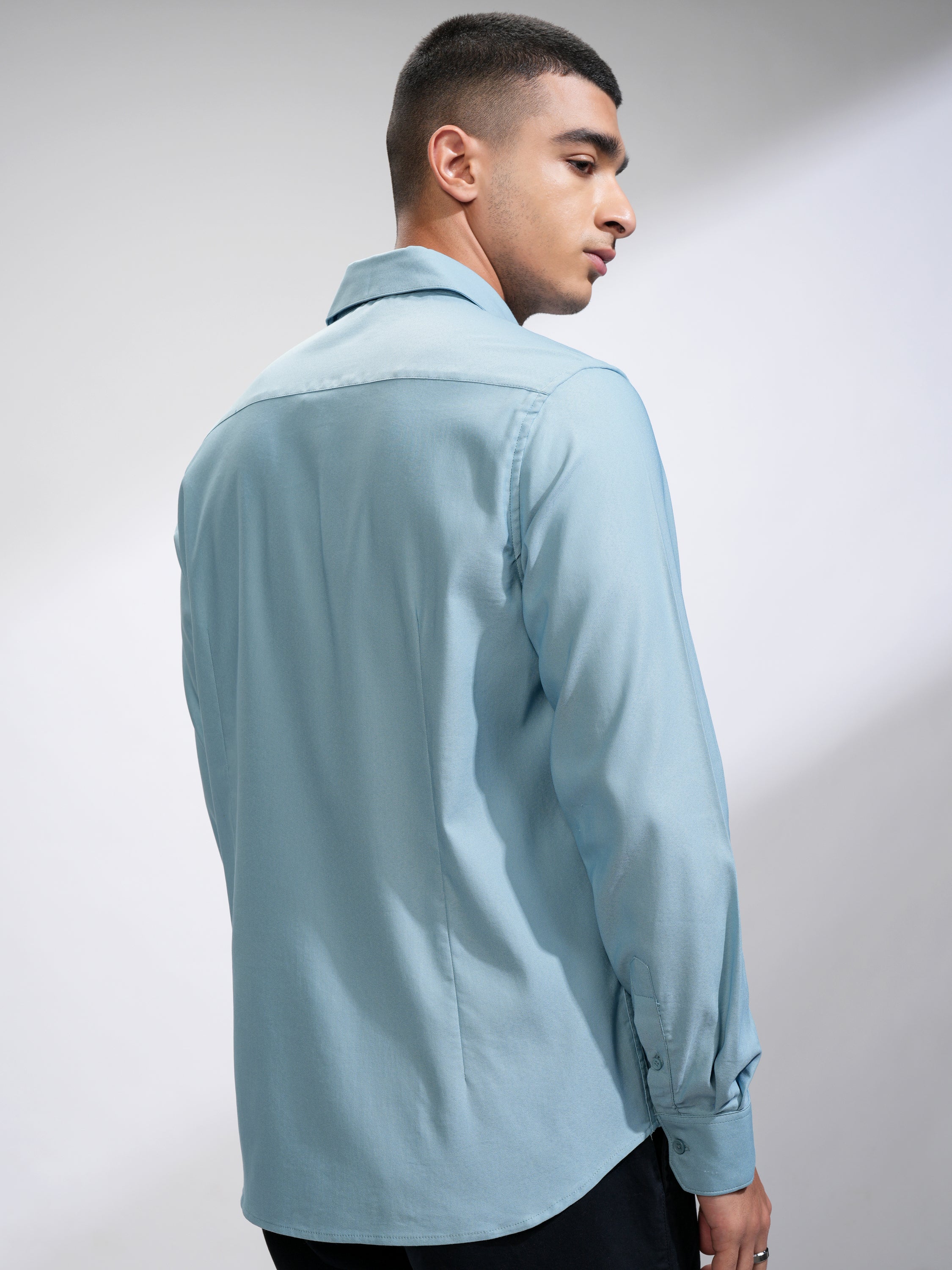 Highlander Men Blue Self Design Slim Fit Casual Shirt - Blue - Image 3