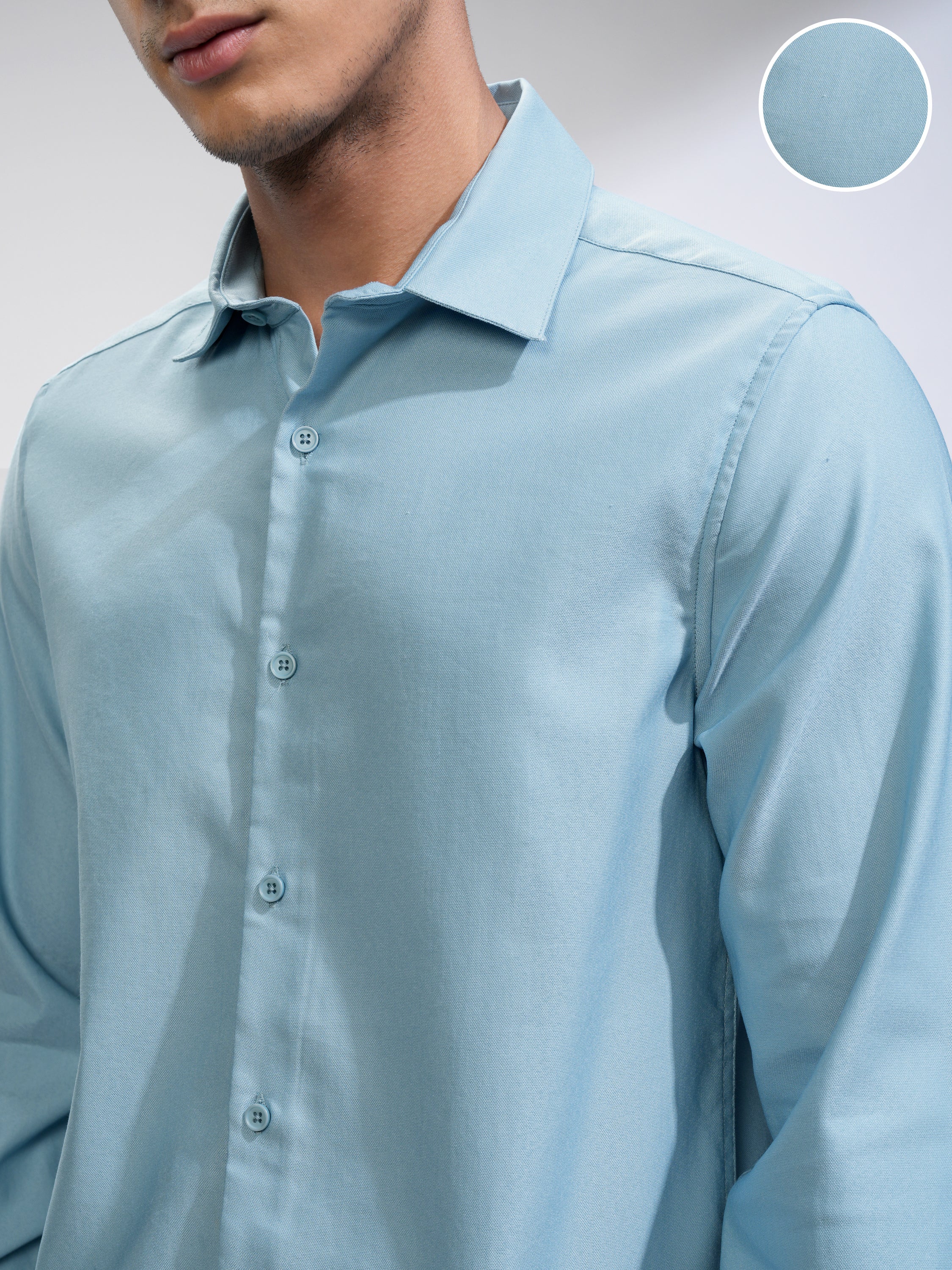 Highlander Men Blue Self Design Slim Fit Casual Shirt - Blue - Image 5