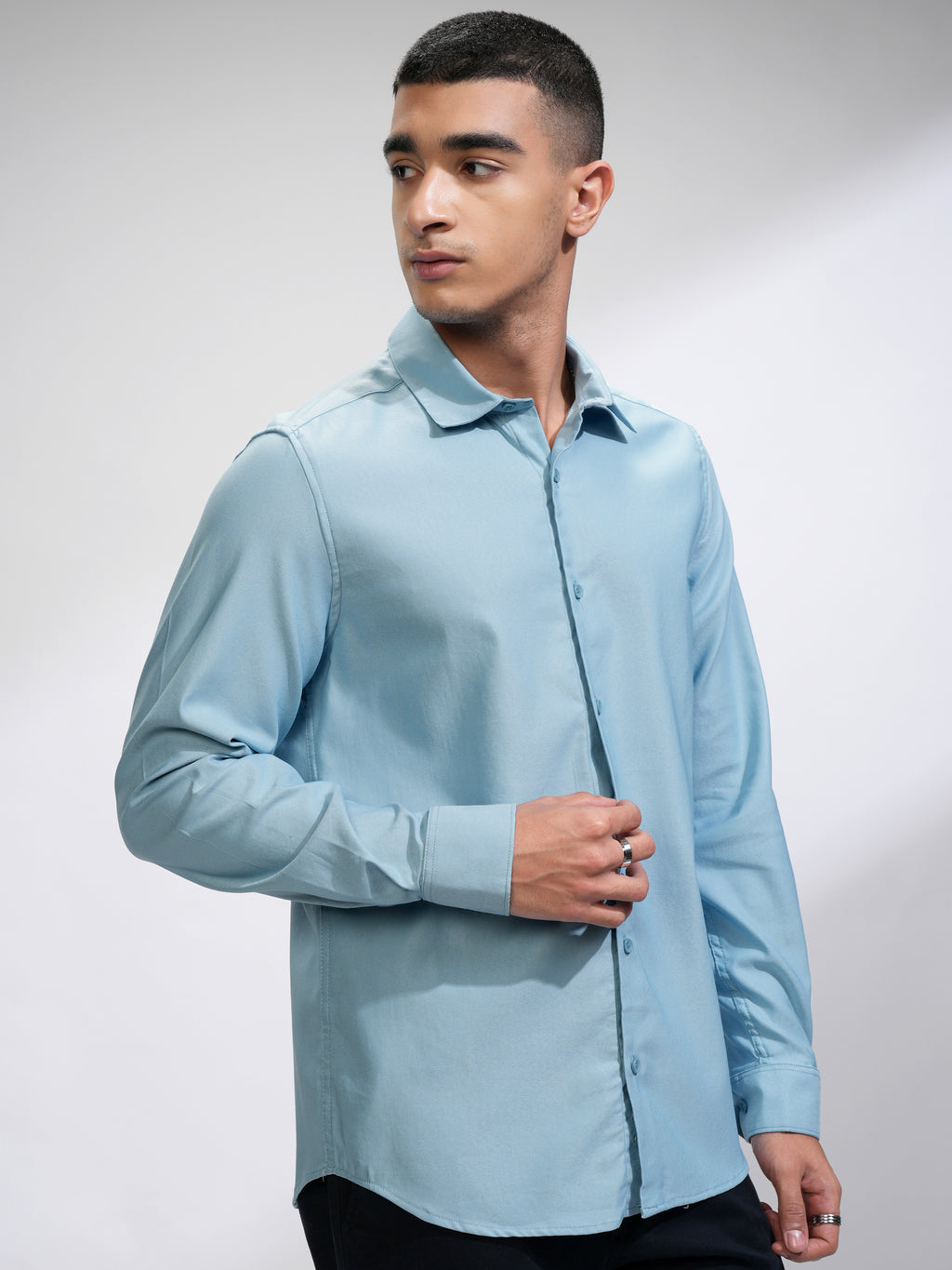 Highlander Men Blue Self Design Slim Fit Casual Shirt - Blue - Image 6