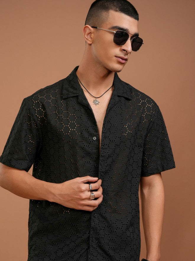 Highlander Men Black Solid Relaxed Fit Casual Shirt - Black - Image 1