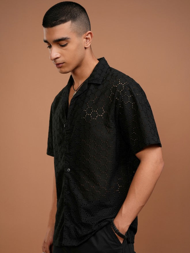 Highlander Men Black Solid Relaxed Fit Casual Shirt - Black - Image 4
