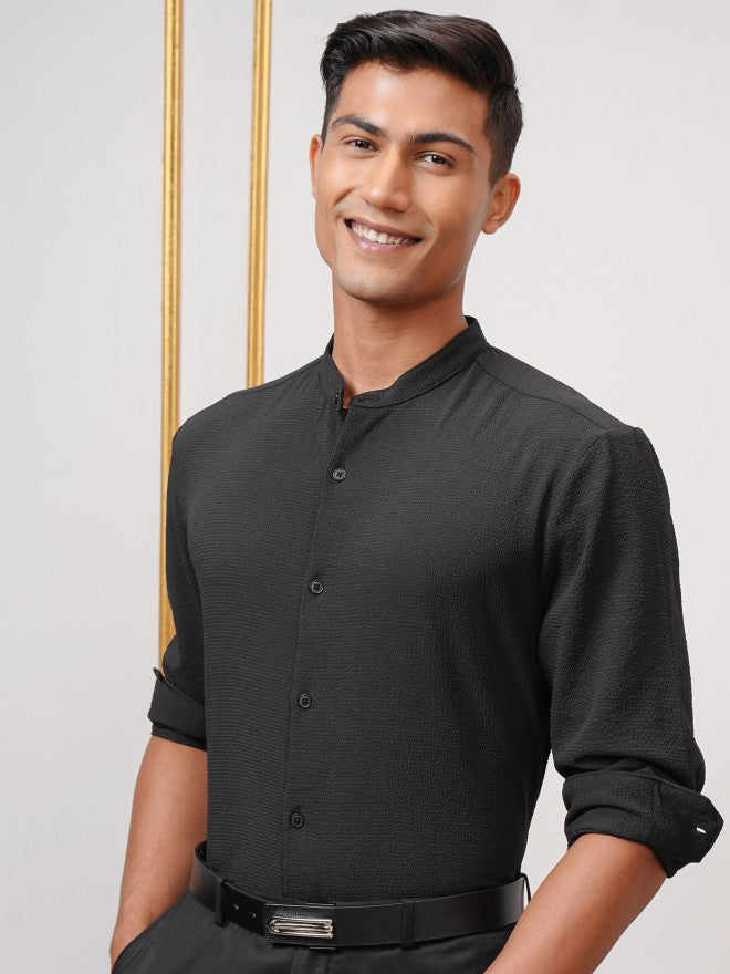 Highlander Men Black Textured Regular Fit Casual Shirt - Black - Image 4