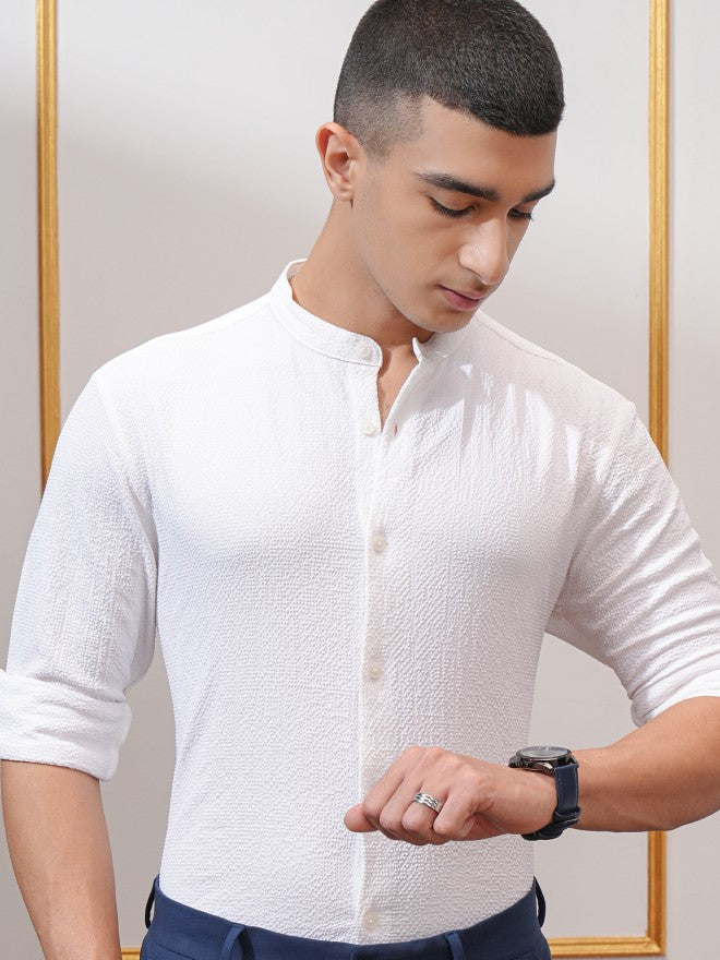 Highlander Men White Textured Regular Fit Casual Shirt - White - Image 1
