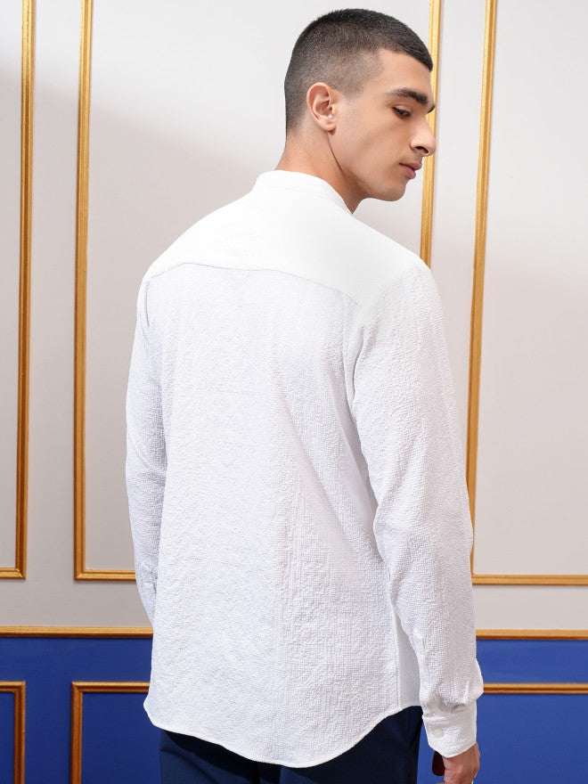 Highlander Men White Textured Regular Fit Casual Shirt - White - Image 3