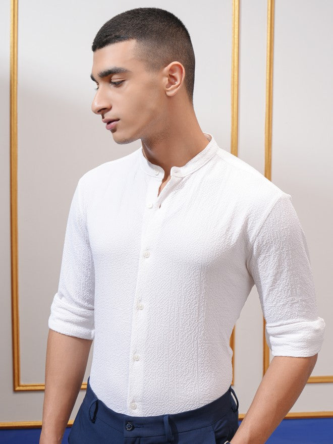 Highlander Men White Textured Regular Fit Casual Shirt - White - Image 4