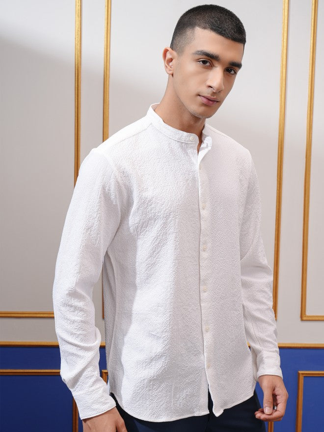 Highlander Men White Textured Regular Fit Casual Shirt - White - Image 6
