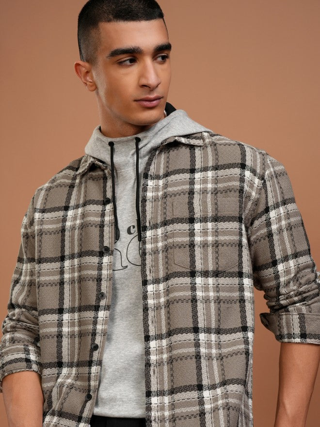 Highlander Men Tan Checked Relaxed Fit Casual Shirt - Tan - Image 1