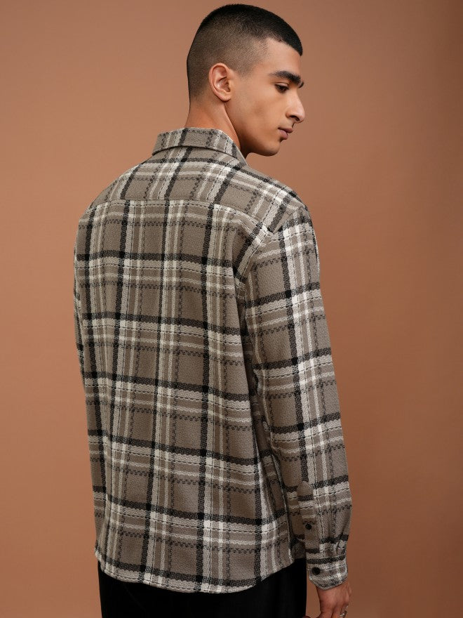 Highlander Men Tan Checked Relaxed Fit Casual Shirt - Tan - Image 3