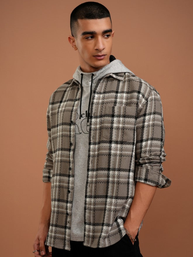 Highlander Men Tan Checked Relaxed Fit Casual Shirt - Tan - Image 4