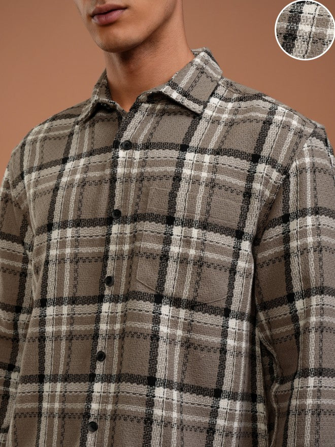 Highlander Men Tan Checked Relaxed Fit Casual Shirt - Tan - Image 5