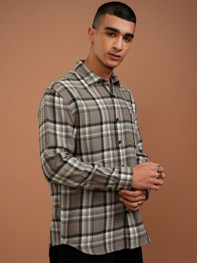 Highlander Men Tan Checked Relaxed Fit Casual Shirt - Tan - Image 6