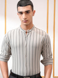 Highlander Men Olive Striped Slim Fit Casual Shirt - Olive - Image 1