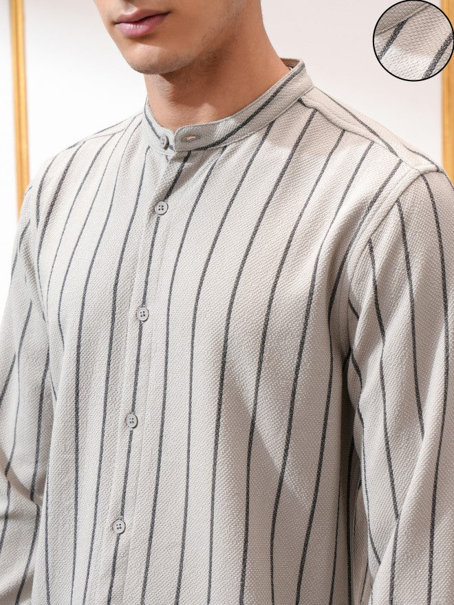 Highlander Men Olive Striped Slim Fit Casual Shirt - Olive - Image 5