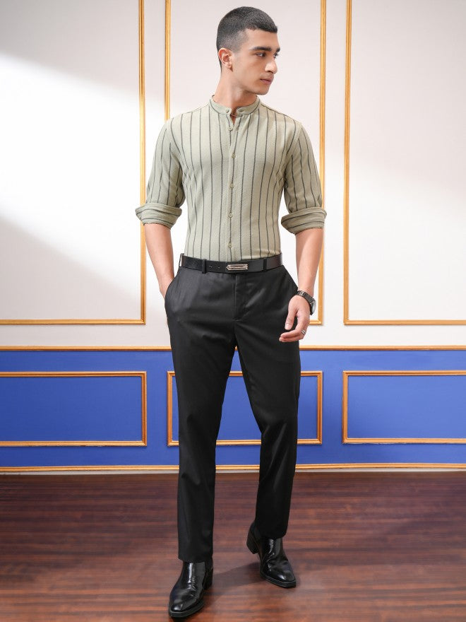 Highlander Men Green Striped Slim Fit Casual Shirt - Green - Image 2