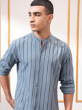 Highlander Men Blue Striped Slim Fit Casual Shirt - Blue - Image 1