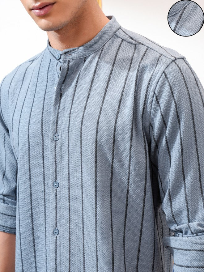 Highlander Men Blue Striped Slim Fit Casual Shirt - Blue - Image 5