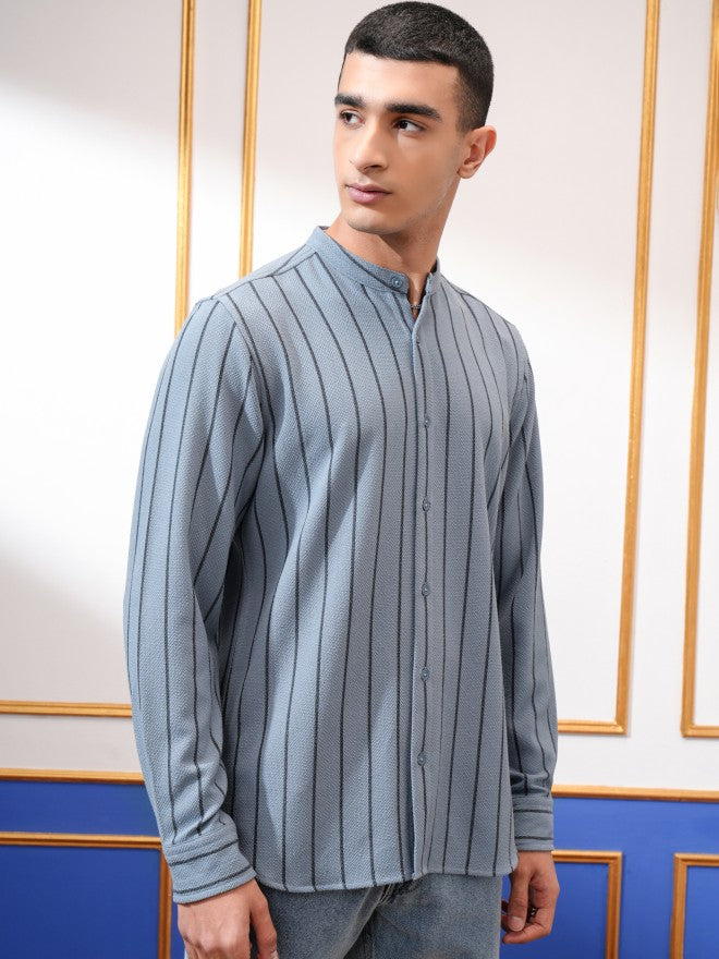 Highlander Men Blue Striped Slim Fit Casual Shirt - Blue - Image 6