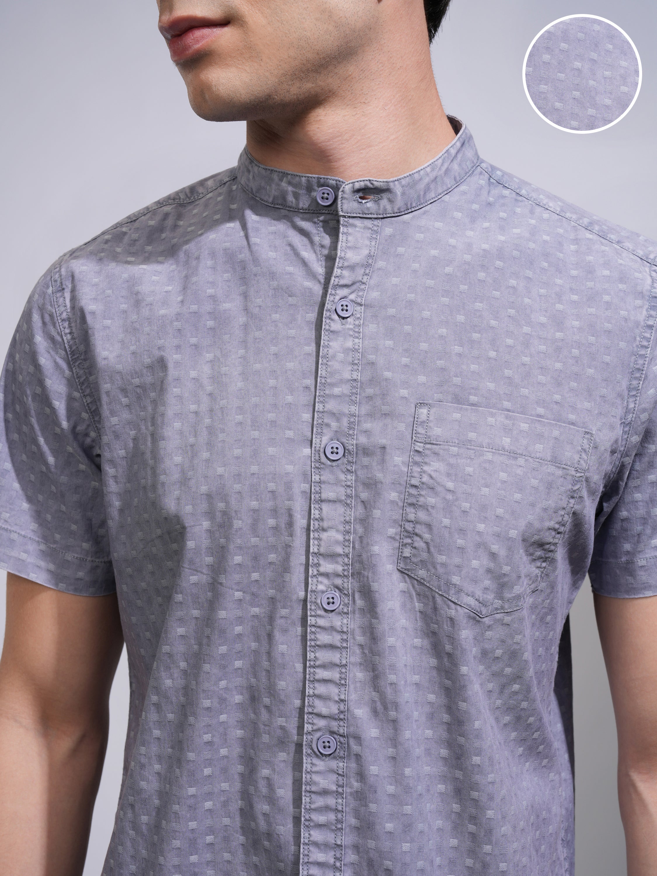 Highlander Men Blue Textured Slim Fit Casual Shirt - Blue - Image 5