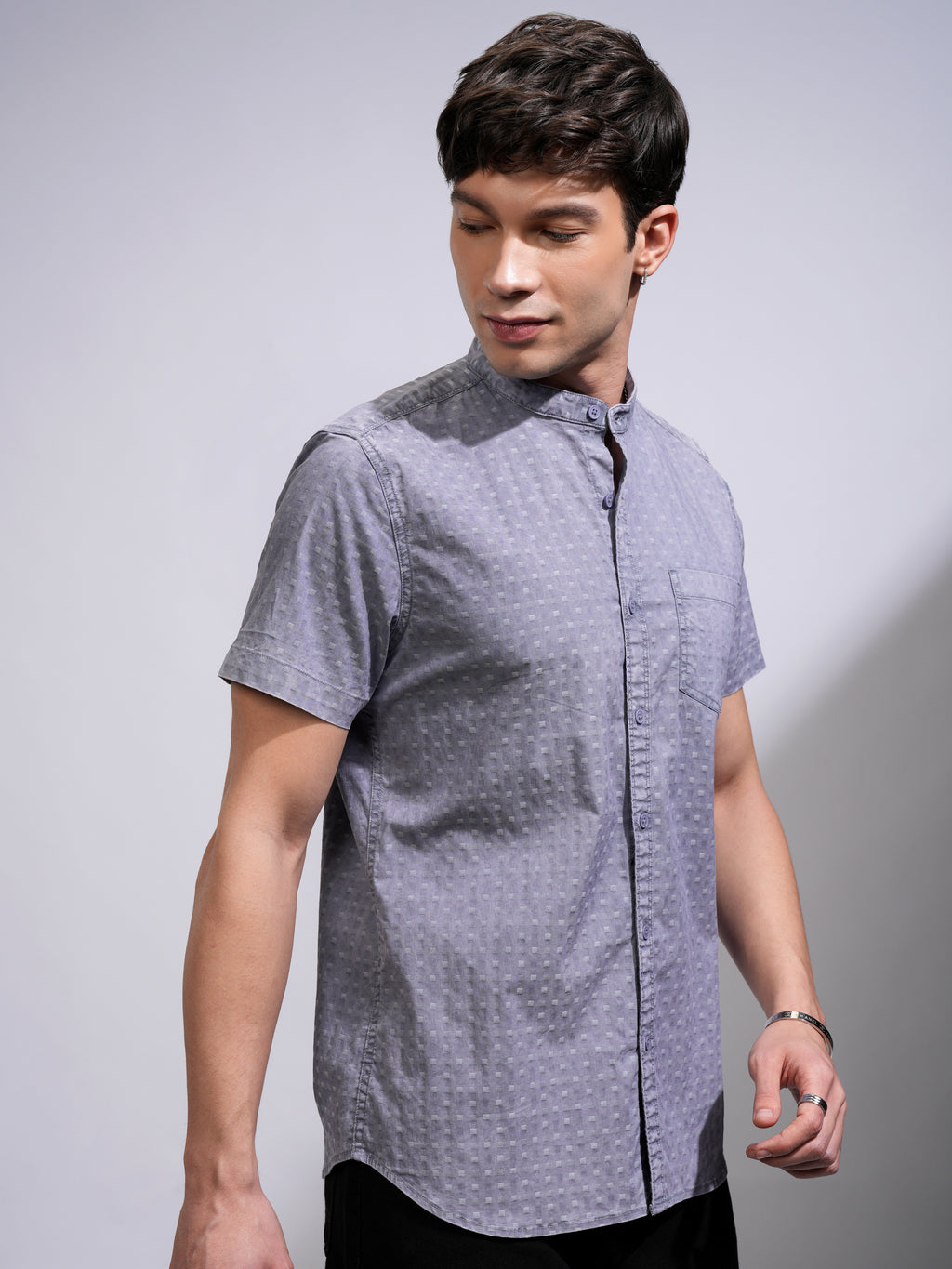 Highlander Men Blue Textured Slim Fit Casual Shirt - Blue - Image 6