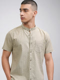 Highlander Men Olive Self Design Slim Fit Casual Shirt - Olive - Image 1
