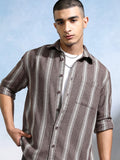 Highlander Men Brown Striped Relaxed Fit Casual Shirt - Brown - Image 1