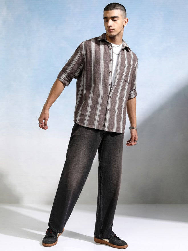 Highlander Men Brown Striped Relaxed Fit Casual Shirt - Brown - Image 2