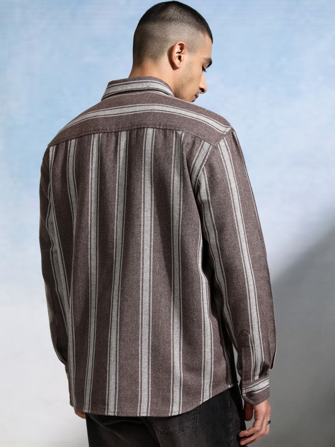 Highlander Men Brown Striped Relaxed Fit Casual Shirt - Brown - Image 3