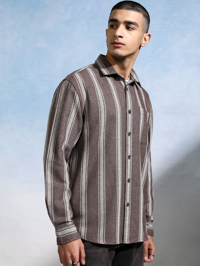 Highlander Men Brown Striped Relaxed Fit Casual Shirt - Brown - Image 6