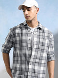 Highlander Men Grey Checked Relaxed Fit Casual Shirt - Grey - Image 1
