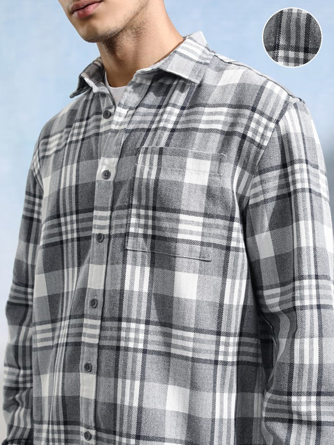 Highlander Men Grey Checked Relaxed Fit Casual Shirt - Grey - Image 5