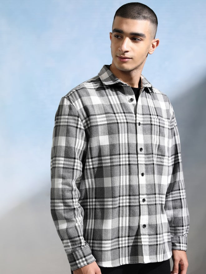 Highlander Men Grey Checked Relaxed Fit Casual Shirt - Grey - Image 6