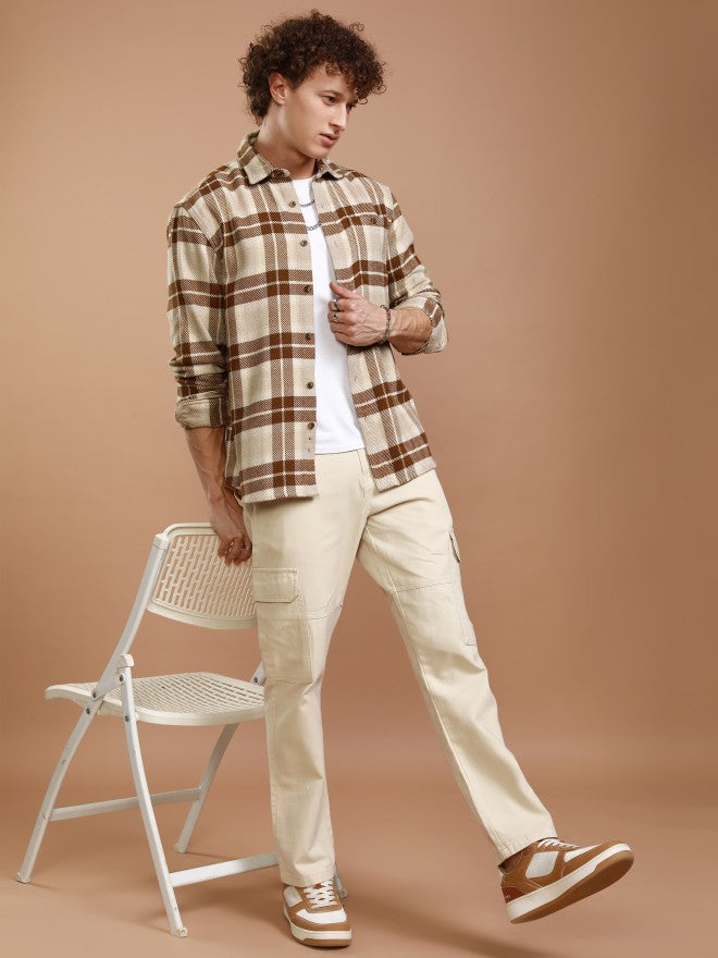 Highlander Men Mustard Checked Relaxed Fit Casual Shirt - Mustard - Image 2