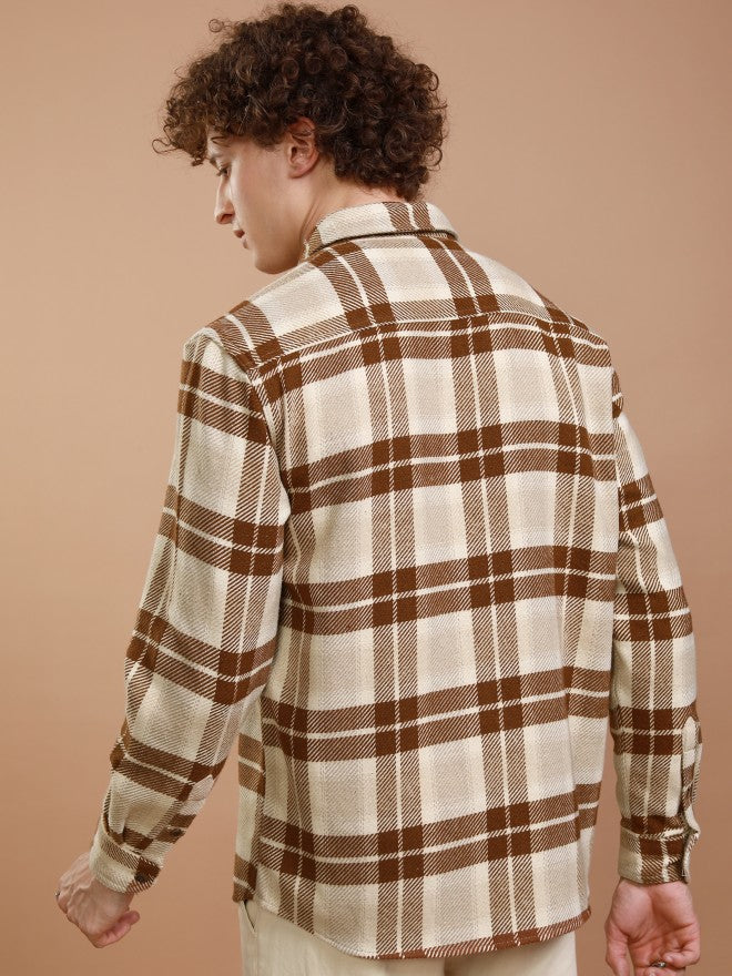 Highlander Men Mustard Checked Relaxed Fit Casual Shirt - Mustard - Image 3