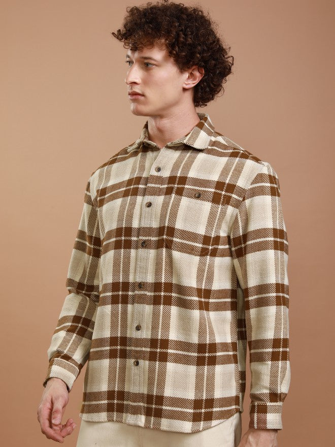 Highlander Men Mustard Checked Relaxed Fit Casual Shirt - Mustard - Image 4
