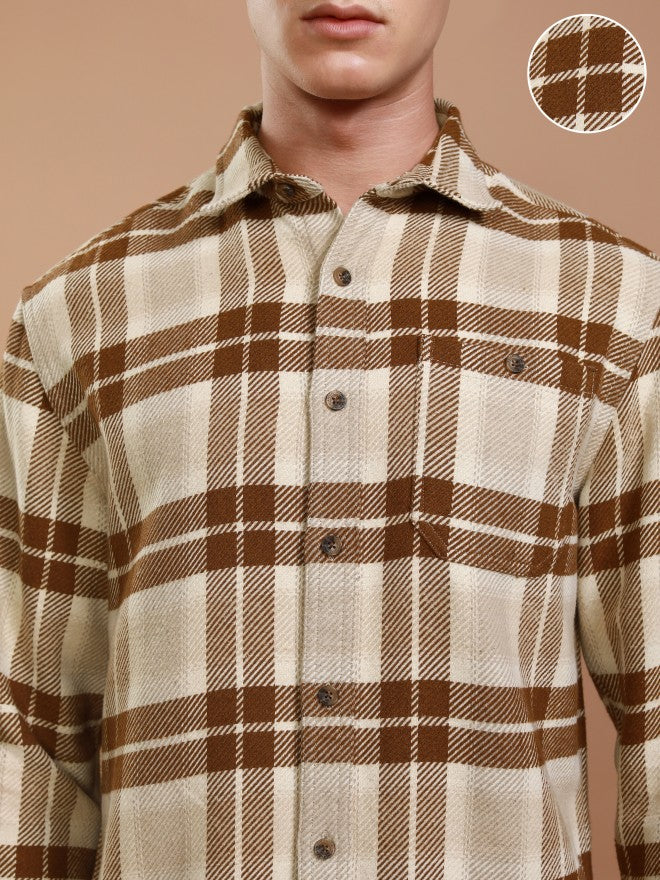 Highlander Men Mustard Checked Relaxed Fit Casual Shirt - Mustard - Image 5