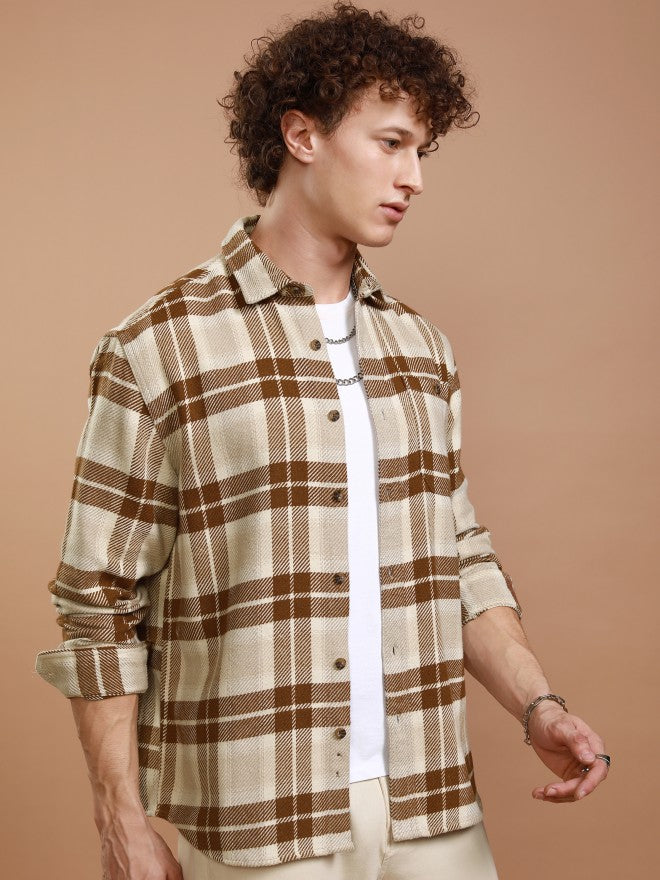 Highlander Men Mustard Checked Relaxed Fit Casual Shirt - Mustard - Image 6