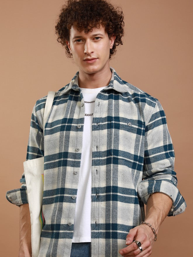 Highlander Men Blue Checked Relaxed Fit Casual Shirt - Blue - Image 1